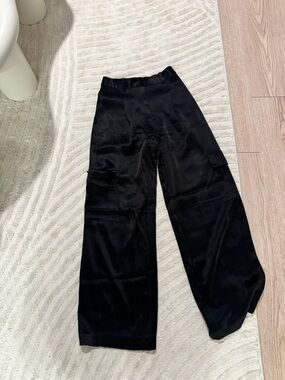 Aritzia Satin Wide Leg Cargo Pants - Black
